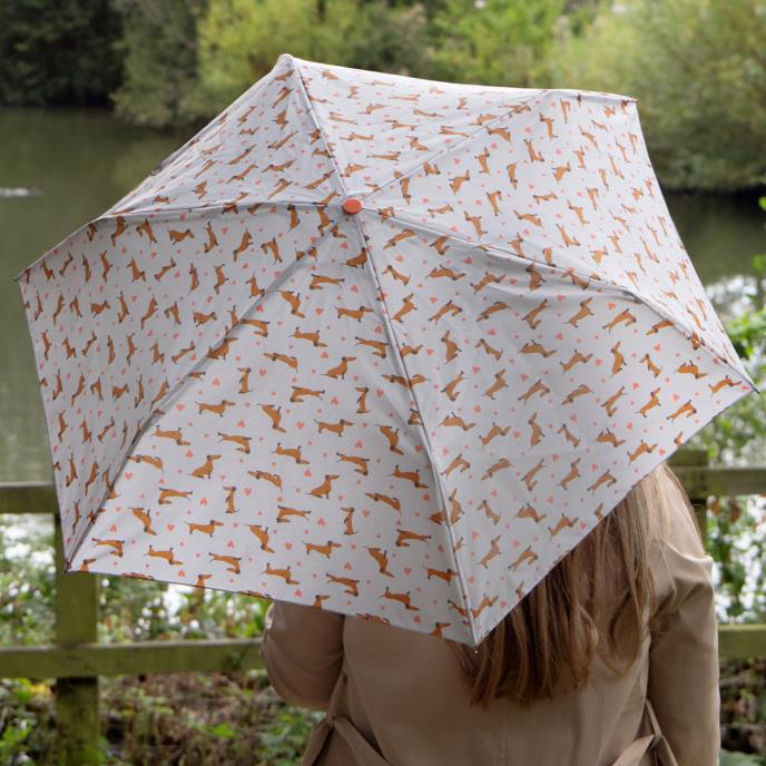 totes® Supermini Dachshund Hearts  Print Umbrella (3 Section)